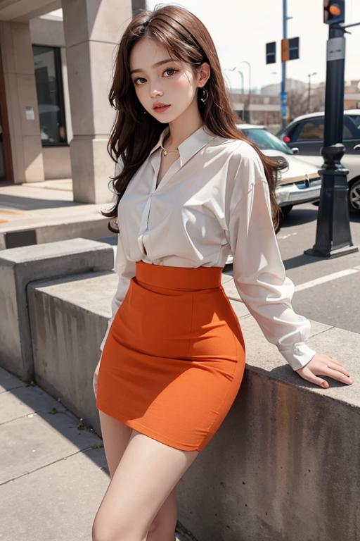 Orange pencil skirt online